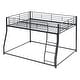 preview thumbnail 9 of 11, Full XL Over Queen Low Bunk Bed with Sloping Stairs, Black Metal Frame