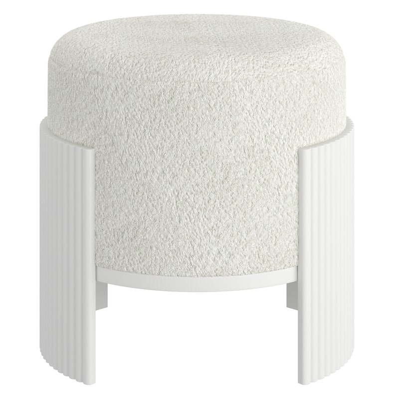 Modern Boucle Fabric & Engineered Wood Round Ottoman