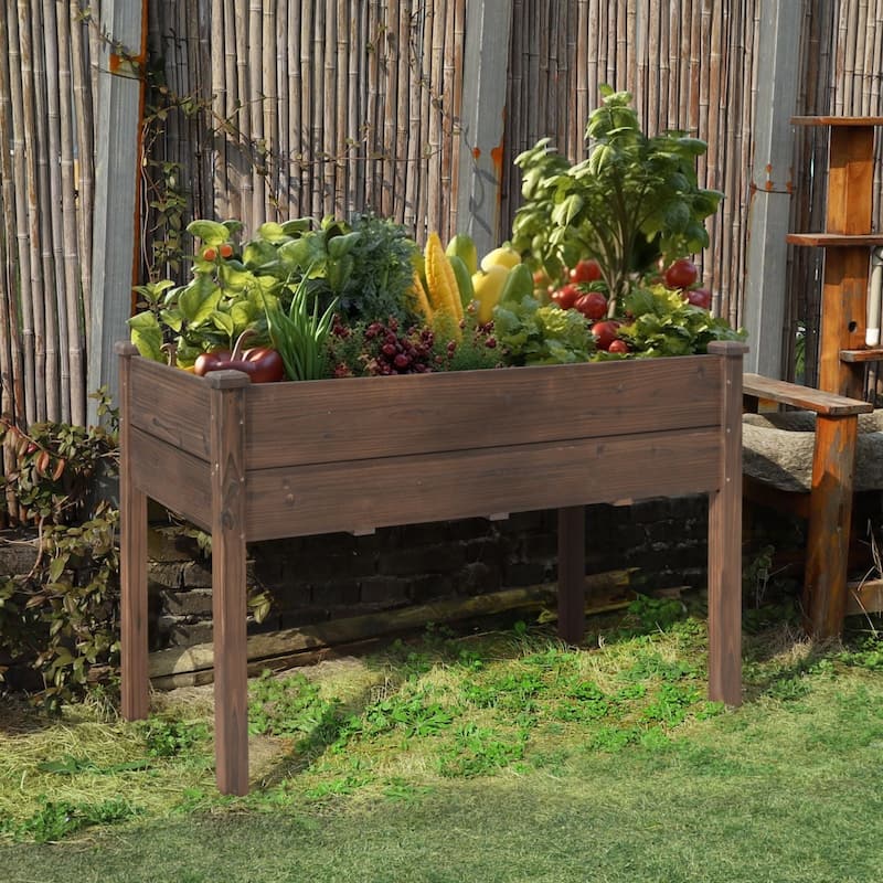 VEIKOUS Wood Raised Garden Bed with Drainage Holes, Outdoor Elevated Planter Box - Rustic