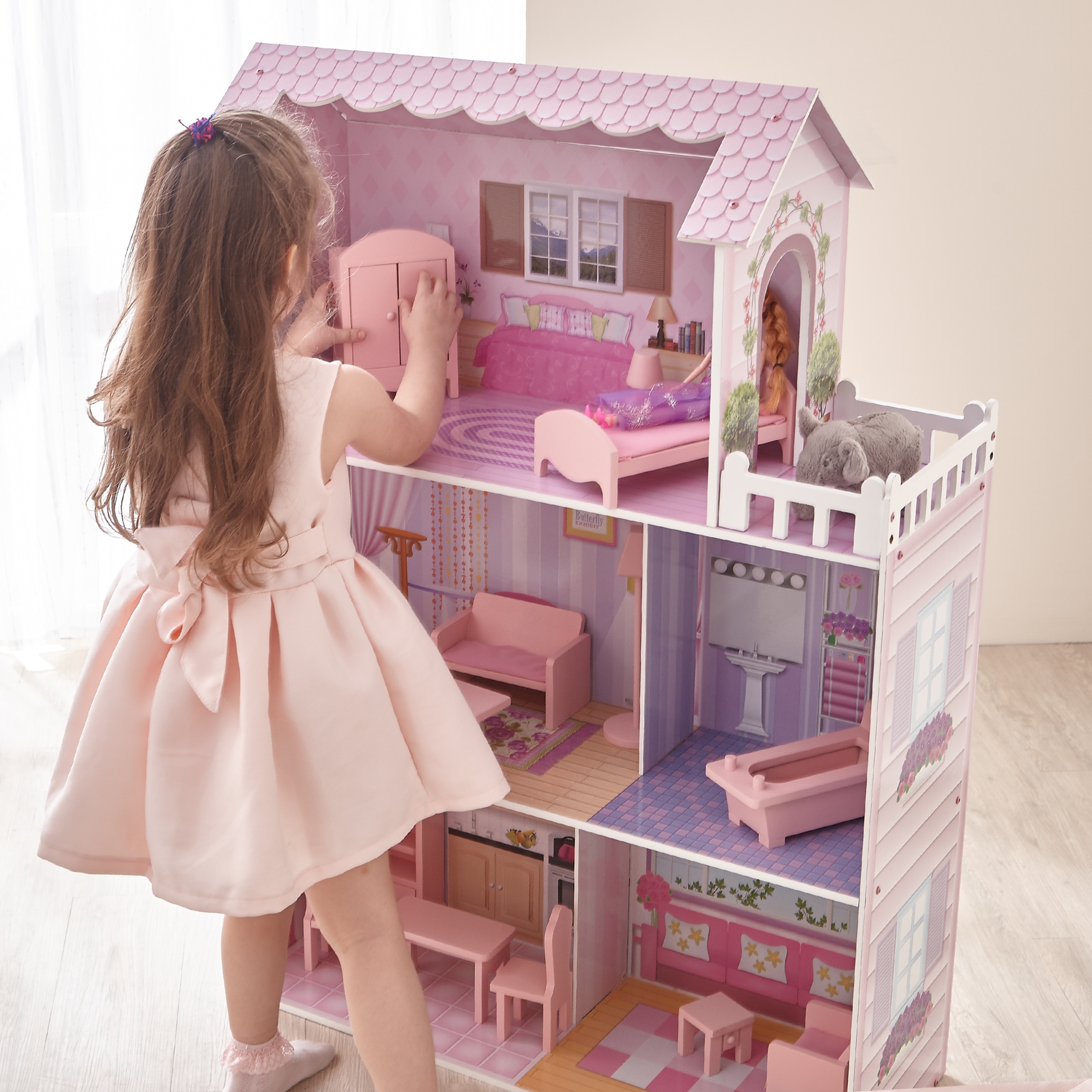 Olivia's Little World Dreamland Tiffany 3-Story Wooden Dollhouse, 12" Dolls - 30.98" L x 11.5" W x 44.49" H