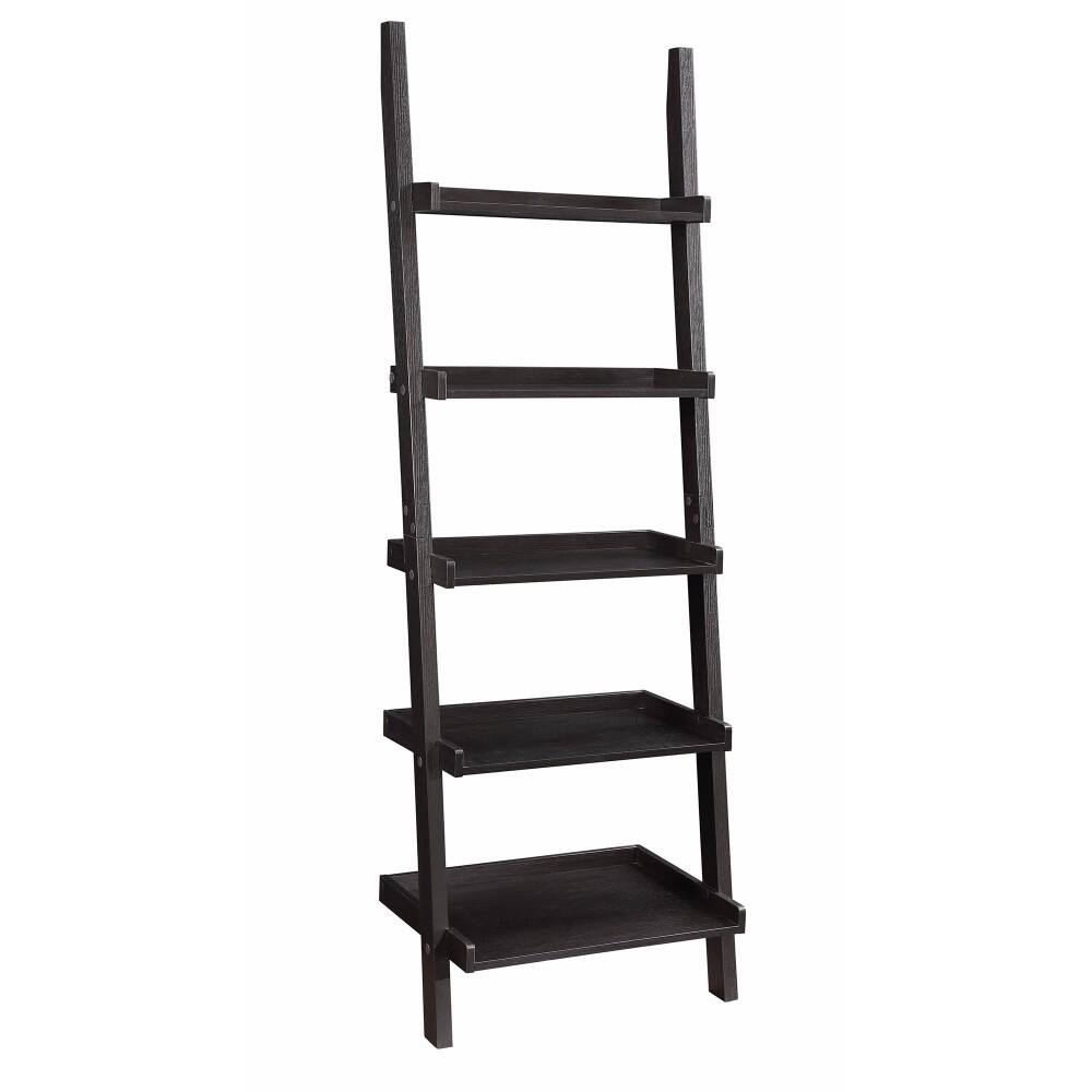 Sleek Wooden Ladder Bookcase with 5 Shelves, Brown - 72 H x 16.5 W x 25 L Inches