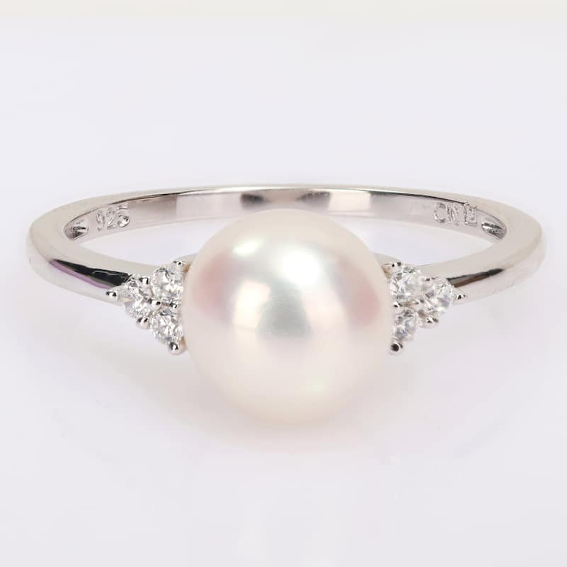 Miadora Sterling Silver Cultured Freshwater Pearl and Cubic Zirconia Ring (7.5-8mm)