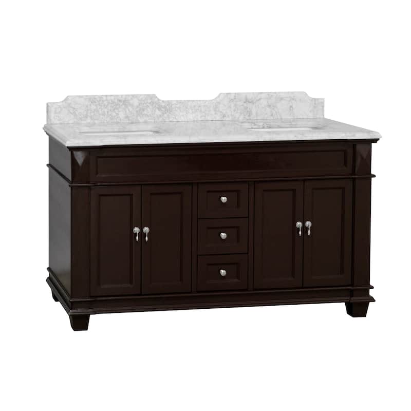 KitchenBathCollection Elizabeth 60" Double Bathroom Vanity with Carrara Marble Top