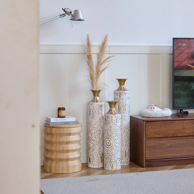 Floor Metal Vases Decorated White Metal vases Set of 3 gorgeous home decoration large glazed metal vases