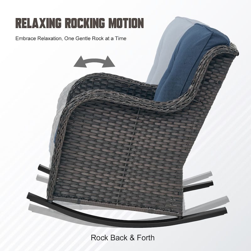 Gymojoy Comfortable PE Rattan Wicker Outdoor Rocking Chair Set of 2