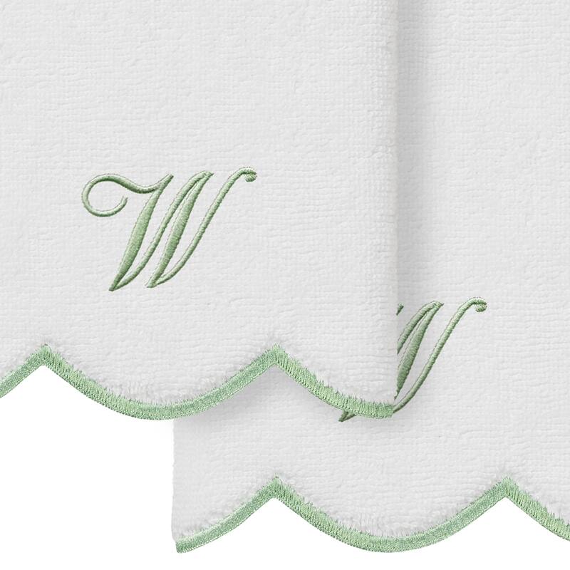 Authentic Hotel and Spa 100% Turkish Cotton Green ADORNIA Scallop Personalized 2 Piece Fingertip Towel Set - 2 Fingertip Towels