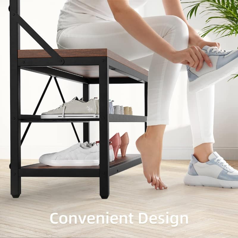 Coat Rack Shoe Bench Industrial Hall Tree Storage Bench