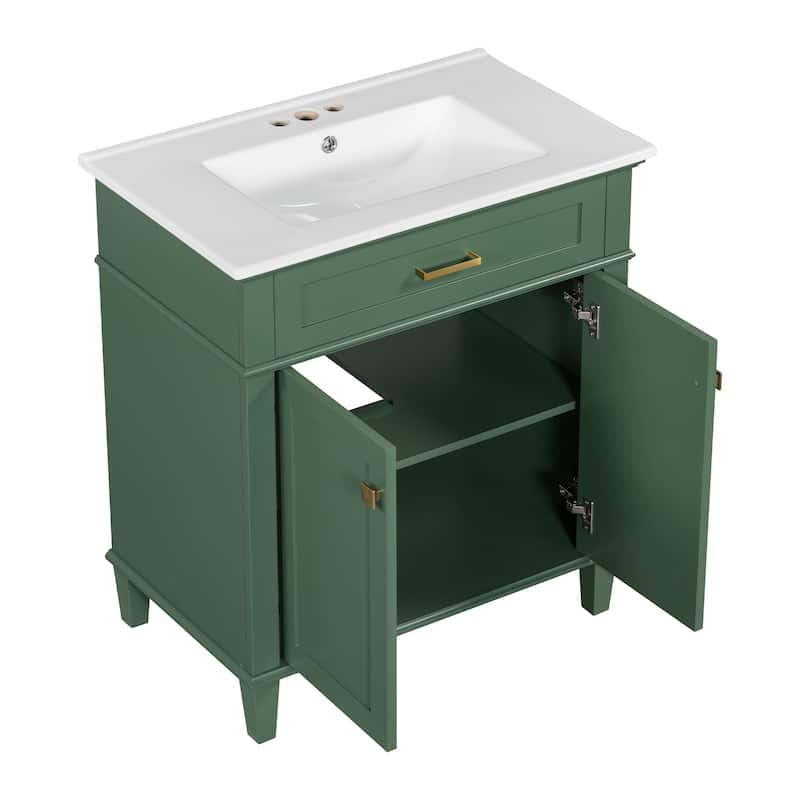 30-inch Bathroom Vanity With Ceramic Basin, Soft Close Door And Adjustable Shelves