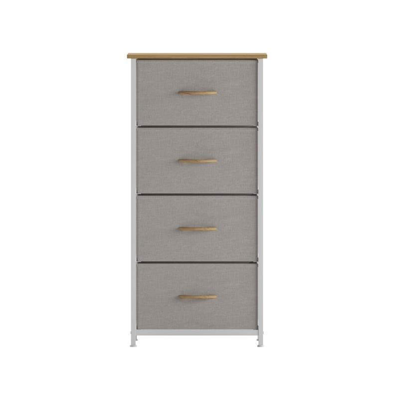 4 Drawer Vertical Storage Dresser-Wood Top & Fabric Pull Drawers