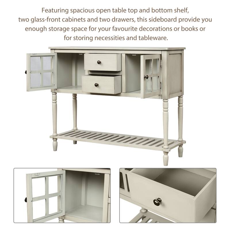 Sideboard Cabinet with Glass Doors, Wood Buffet Cabinet with 2 Storage Drawers, Storage Cabinet with Bottom Slatted Shelf
