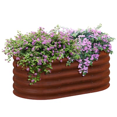 Modern Minimalist Garden Bed with Safety Edging, Easy DIY Stock Tank, for Growing Flowers Herbs Vegetables, Brown - 8' x 10'