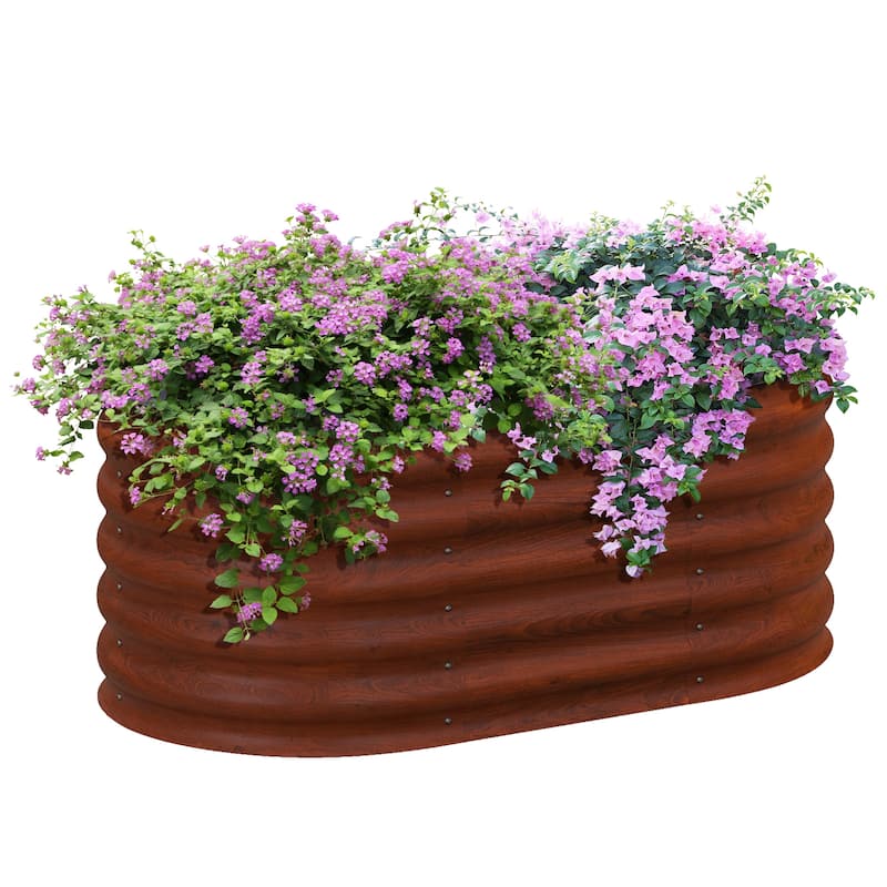 Outsunny 3.4' x 2' x 1.4' Galvanized Raised Garden Bed Kit, Outdoor Metal Elevated Planter Box - Brown