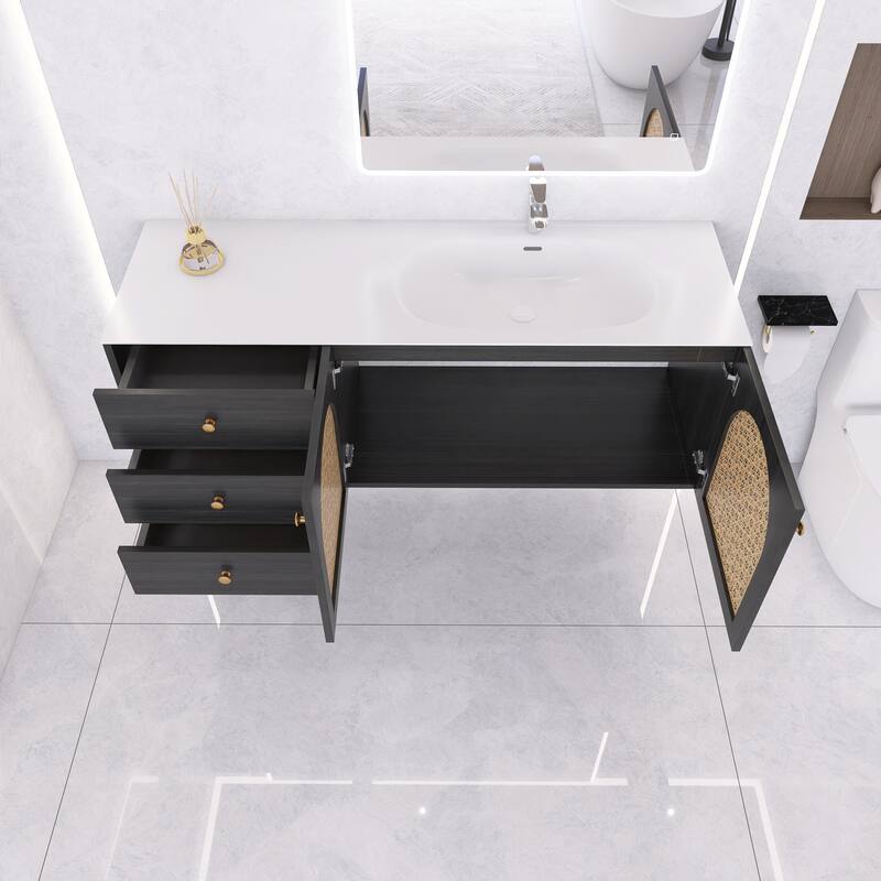 60" Wall-Mounted Bathroom Vanity with White Aluminum Nano Alloy Integrated Sink - 60'' x 20.47'' x 21.85''