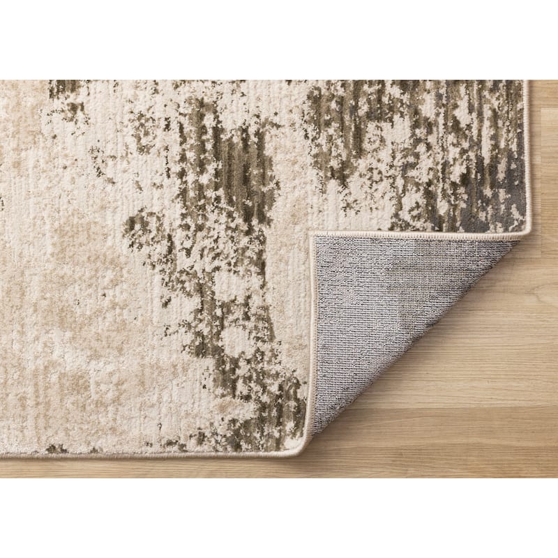 White Green Grey Distressed Textured High-Traffic Rug