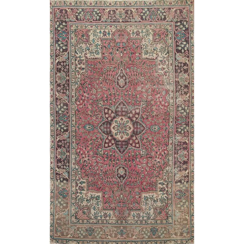 Hand Knotted Oriental 100% Wool Carpet Traditional Floral Pink Tabriz Area Rug - 10' 0'' X 6' 5''