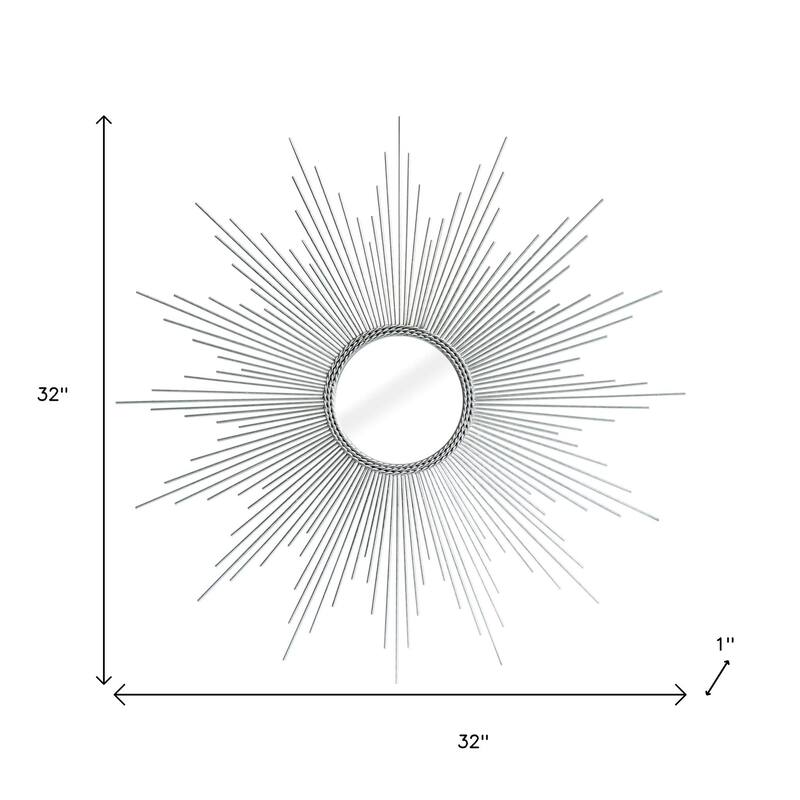 HomeRoots 32" Silver Metal Sunburst Geometric Framed Accent Mirror - 32.00 in. x 32.00 in. x 1.00 in.