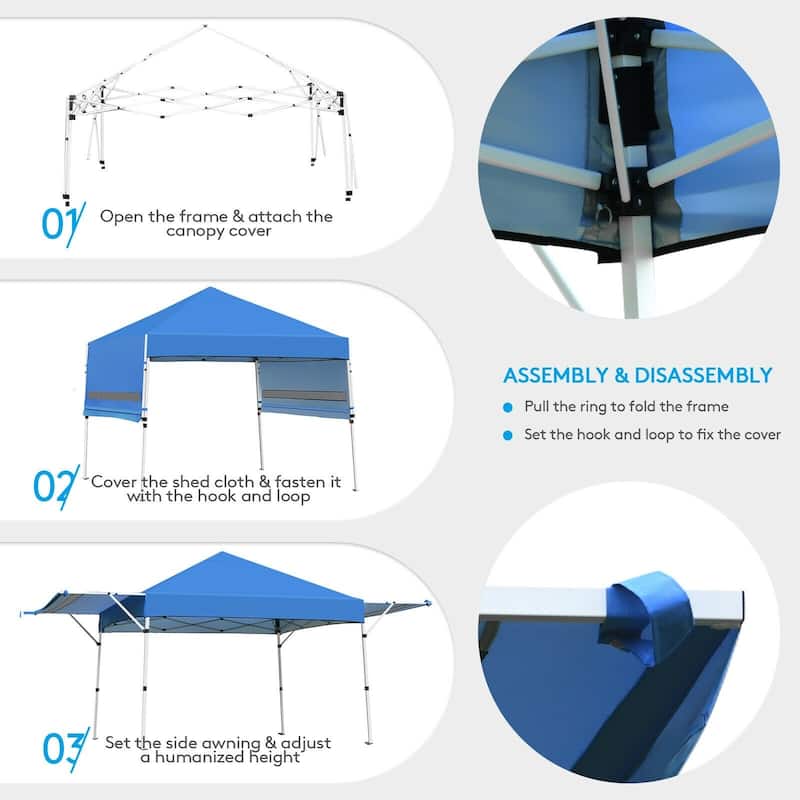 17 x 10 Feet Foldable Pop Up Canopy with Adjustable Dual Awnings - 17' x 10' x 10' (L x W x H)