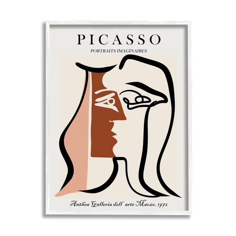 Stupell Traditional Abstract Picasso Portrait Imaginary Faces Terracotta Framed Wall Art