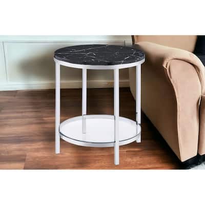 HomeRoots 25" Chrome And Black Faux Marble And Metal Round End Table With Shelf - 22' X '25' X '22