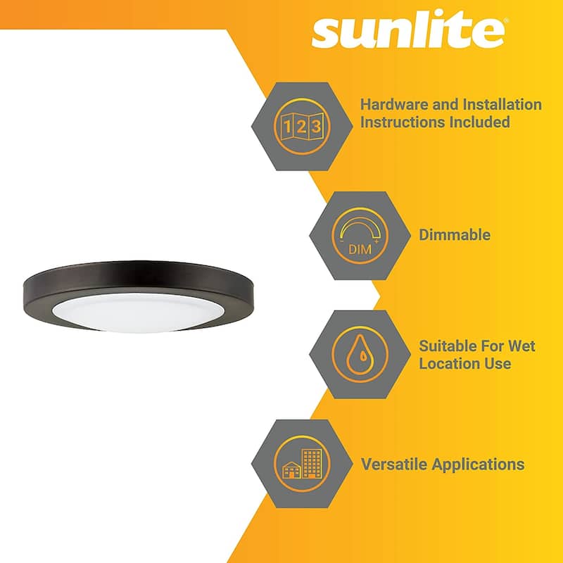 Sunlite 7 in. Bronze Dimmable CCT Color Tunable 3000K 4000K 5000K, Selectable LED Mini Flat Round Flush Mount Light - 7 in