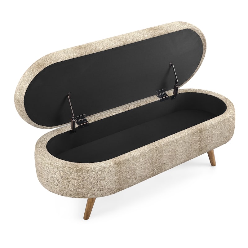 Ottoman Oval Storage Bench,Rubber Wood Legs