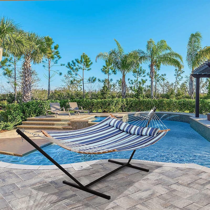 2-person Outdoor Hammock with Stand & Pillow