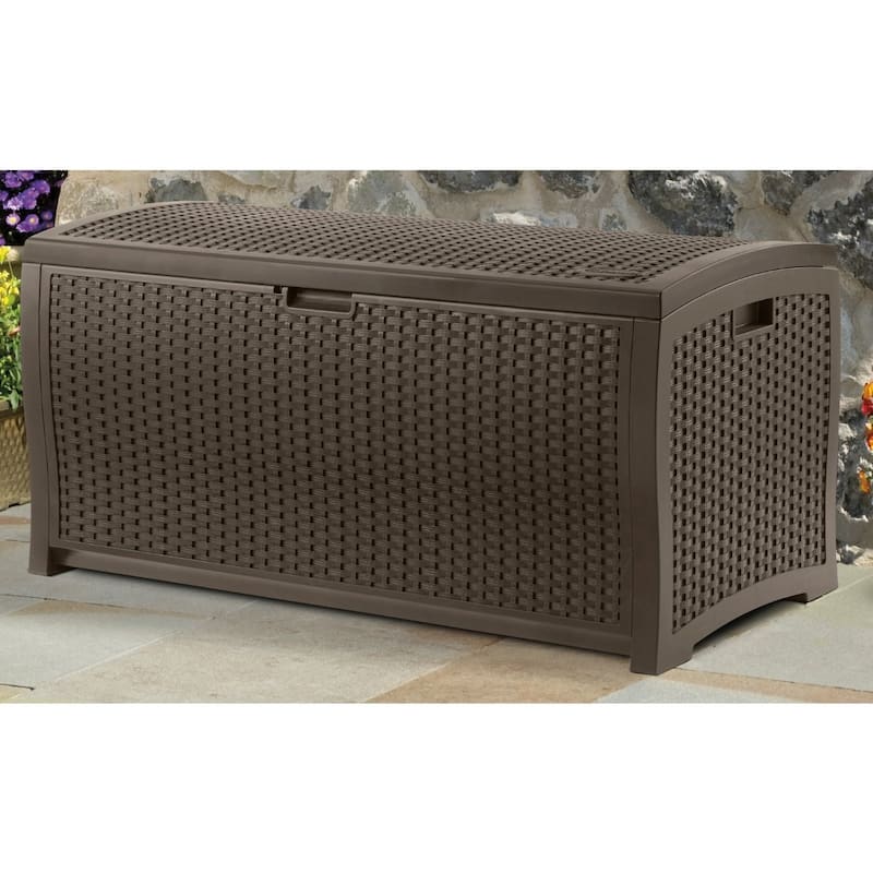 Suncast Backyard Patio Screen Gate w/ Backyard Patio Wicker Resin Storage Box - 26