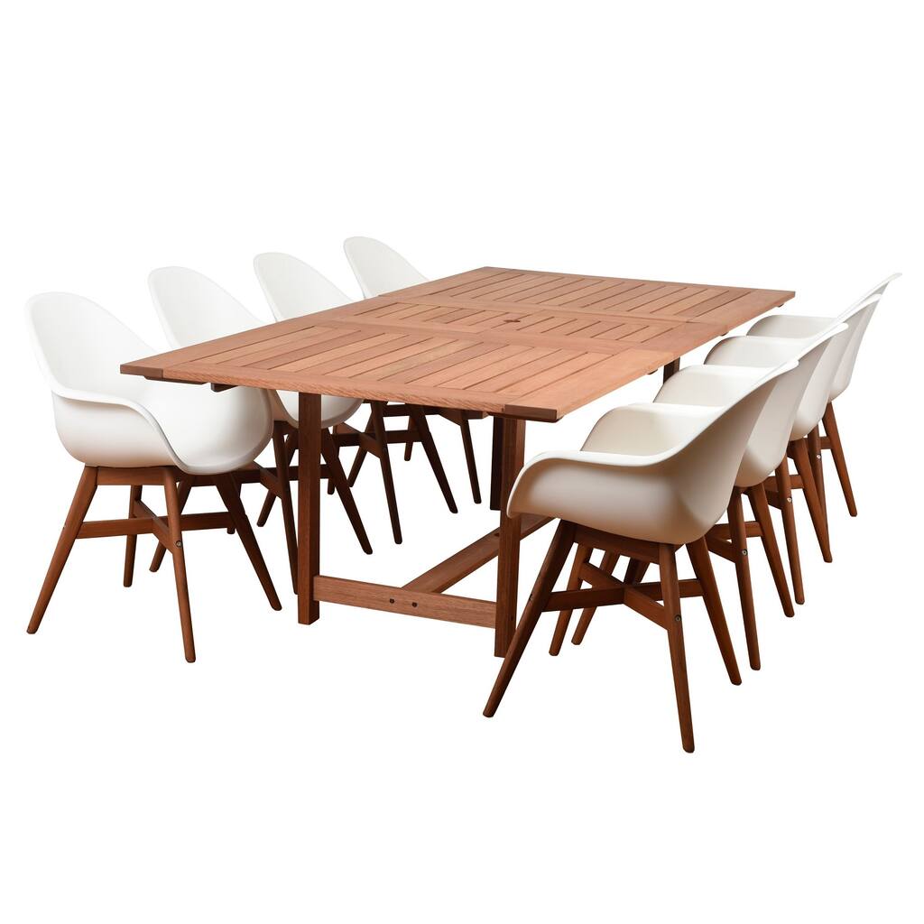 9-Piece Brown White Charlotte Deluxe Eucalyptus Patio Dining Set 92.5"