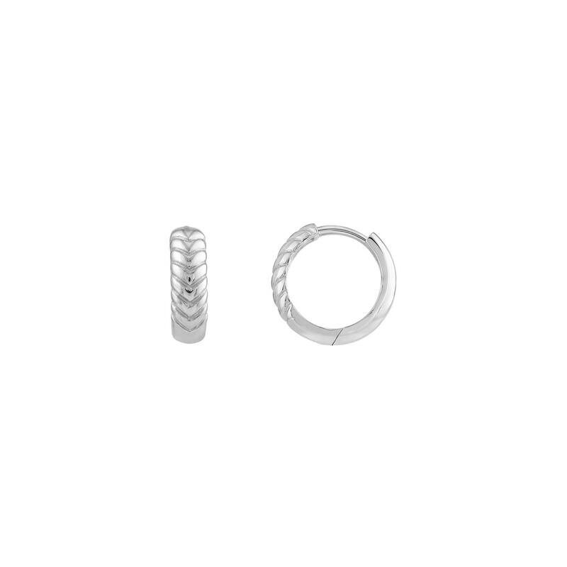 Curata 14k White Gold 4x13mm Chevron Twisted Hinged Hoop Earrings