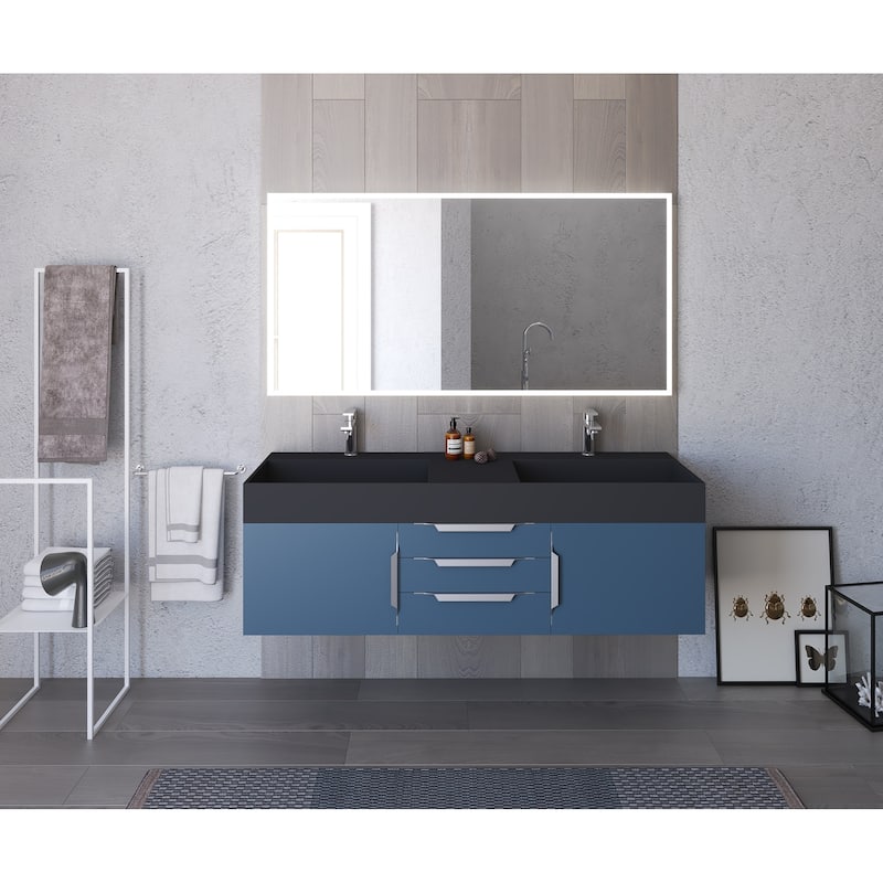Amazon 60" Wall Mounted Bathroom Vanity Set w/ Black Top