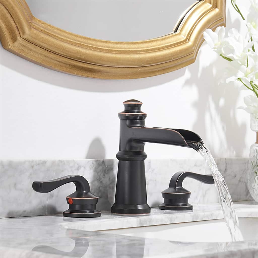 8 Inch Widespread Waterfall Bathroom Faucet 3 Hole Oil Rubbed Bronze Bathroom Sink Faucets Double Handle Modern Basin Vanity Tap