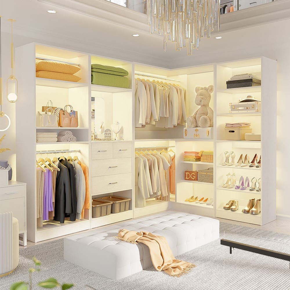 Cimly 111'' Set of 4 Freestanding Closet Organizer, Space-saving Corner Closet System with Shoe Rack