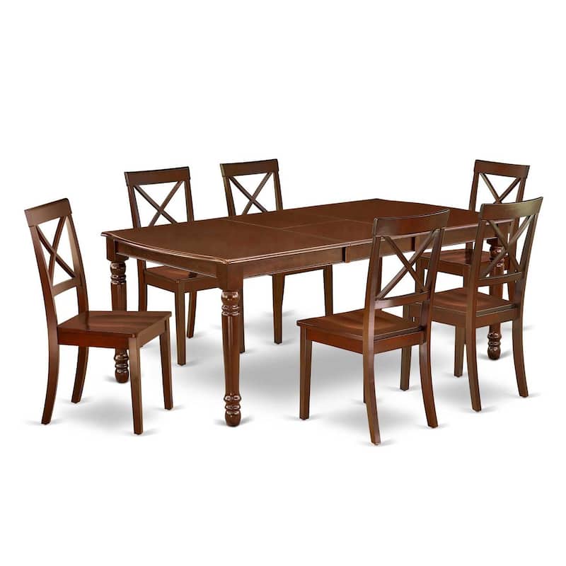 Art Nouveau Dining Set - 7Pc Rectangle Table & 6 Chairs - 60x78 Inch Table with Butterfly Leaf