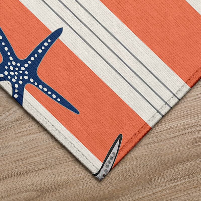 Indoor/ Outdoor Surfside Starfish Stripes Washable Rug New