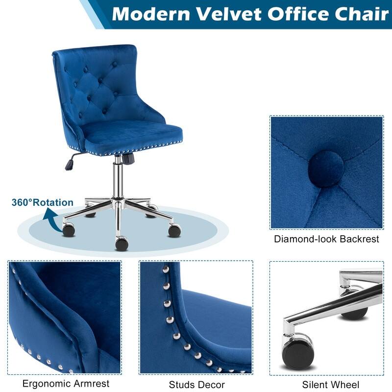 VINGLI Pink Velvet Office Chair with Wheels
