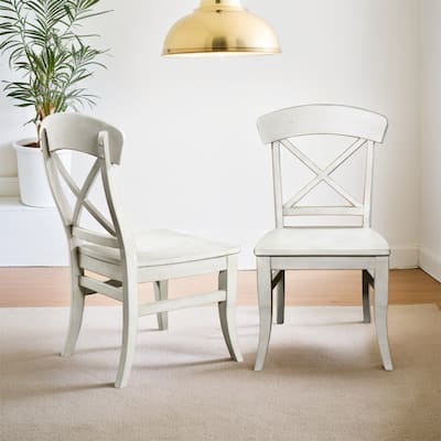 Set of 2 Cross-back Dining Side Chairs with Smoky White Finish