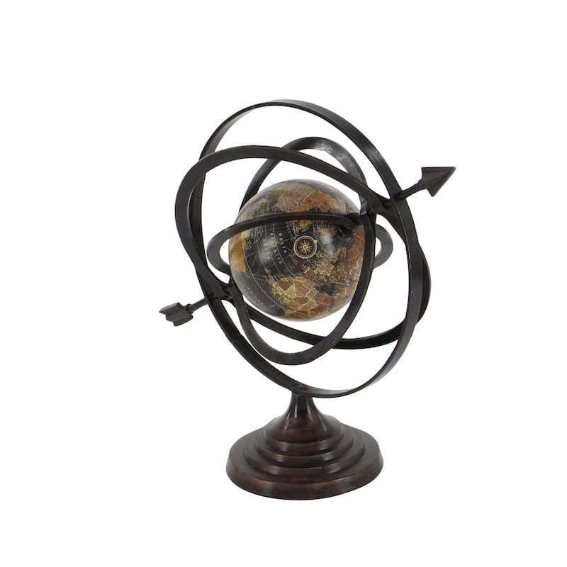 Aluminum Metal Compass Armillary Globe - Black - Roche River Decor - 12"W x 19"L x 17"H