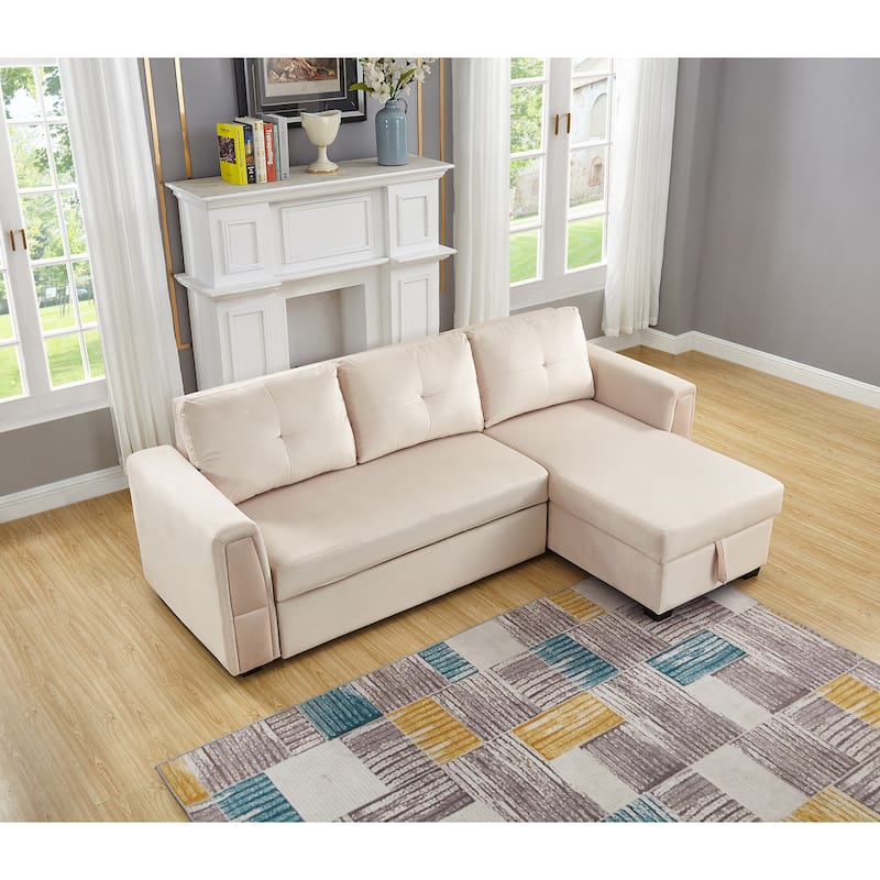 91" Wide Velvet Reversible Sofabed Sectional Sofa & Chaise - 91" Wide
