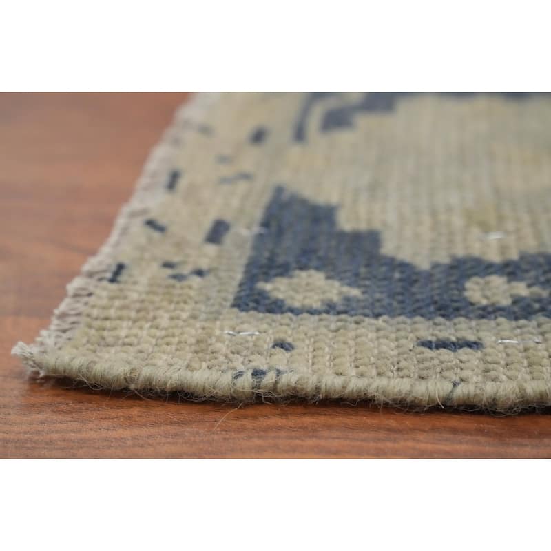 Hand Knotted Oriental 100% Wool Carpet Transitional All-Over Beige & Ivories Oushak Runner Rug - 12' 4'' X 2' 9''