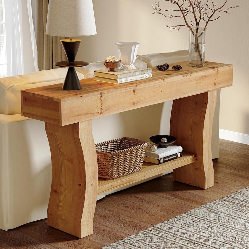 59-Inch Solid Wood Console Table for Entryway, Natural