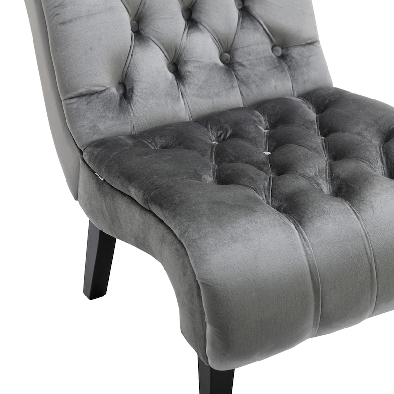 Silver Modern 22.8" Tufted Accent Chair with Wooden Legs