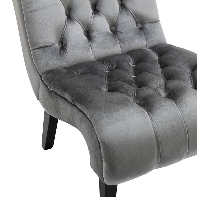 Silver Modern 22.83" Upholstered Buttons Tufted Accent Chair with Wooden Legs for Living Room