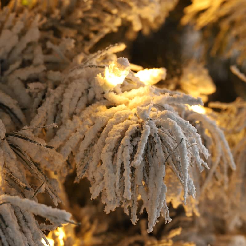 Glitzhome 6FT/7.5FT/9FT/11FT Snow Flocked Pre-lit Artificial Fir Christmas Trees