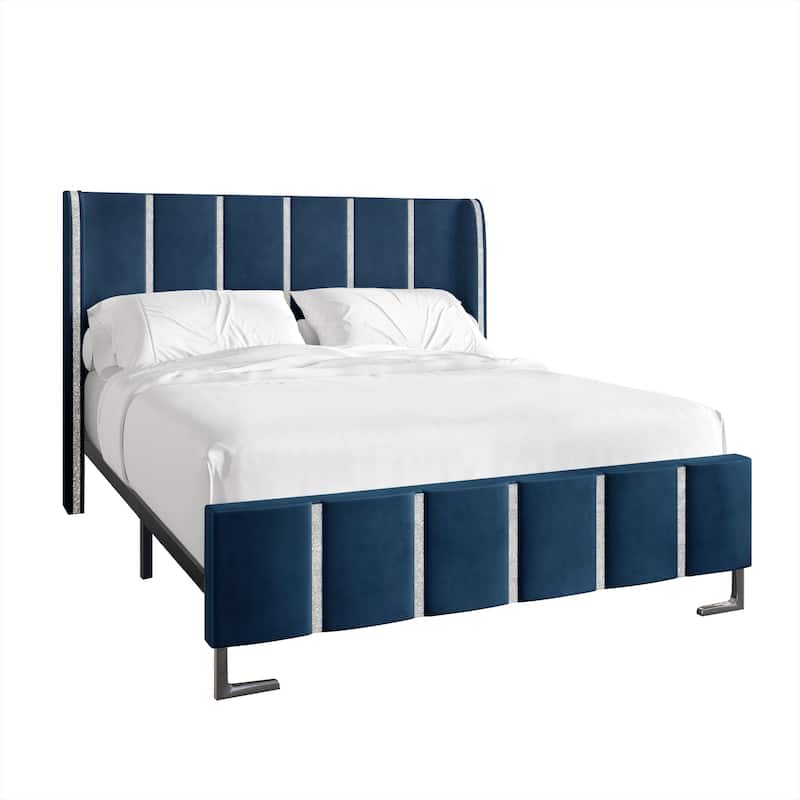 CraftPorch Luxurious Crystal Diamond Strip Velvet Upholstered Bed