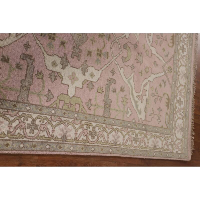 Light Pink Floral Oushak Oriental Area Rug Handmade Wool Carpet - 4'10"x 7'8"