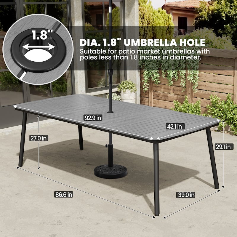 7/9-Piece Outdoor Dining Set Patio Aluminum Dining Table with Umbrella Hole and Rattan Chairs
