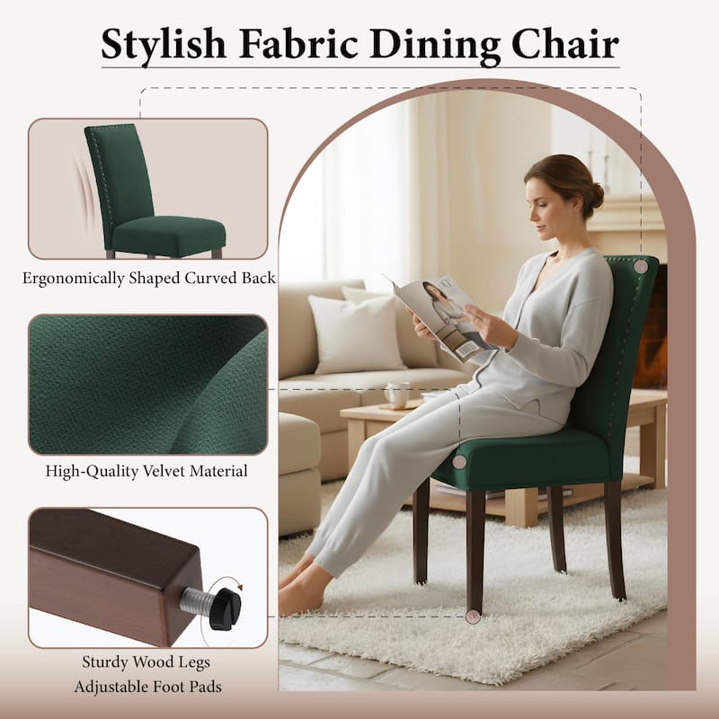 Dining Chairs Upholstered Velvet Nailhead Trim Wood Legs High Back