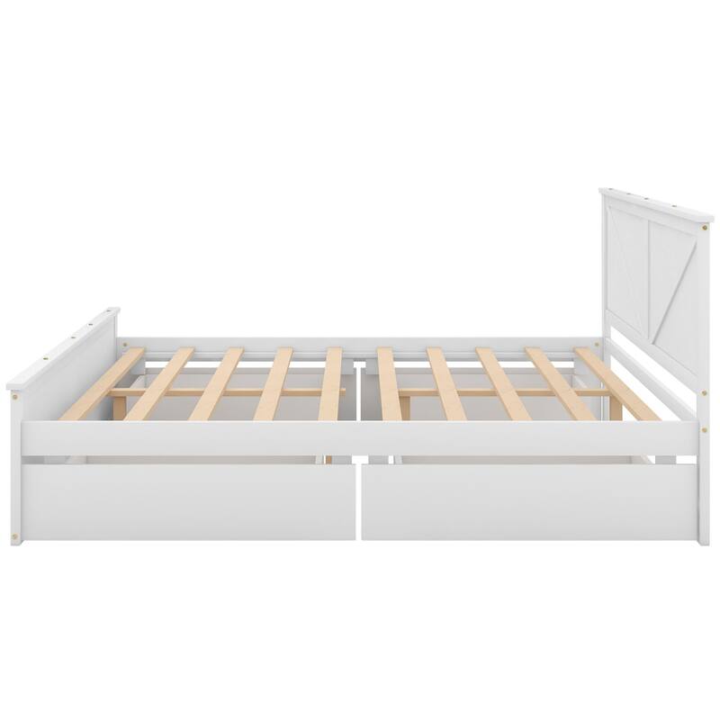 Wooden platform bed with four storage drawers