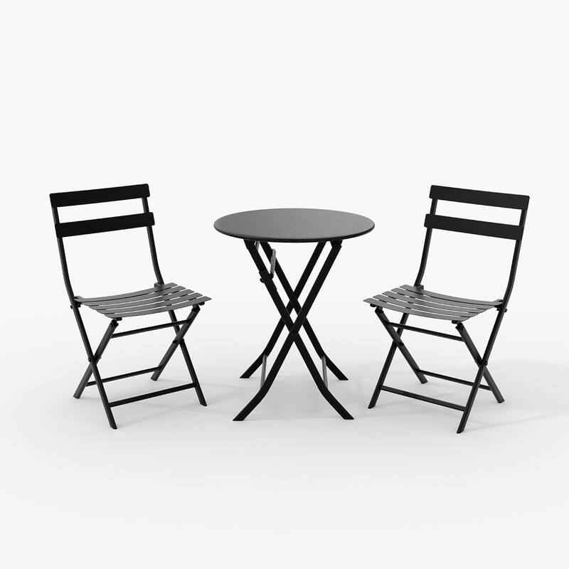 3 Pieces Patio Foldable Round Table and 2 Chairs