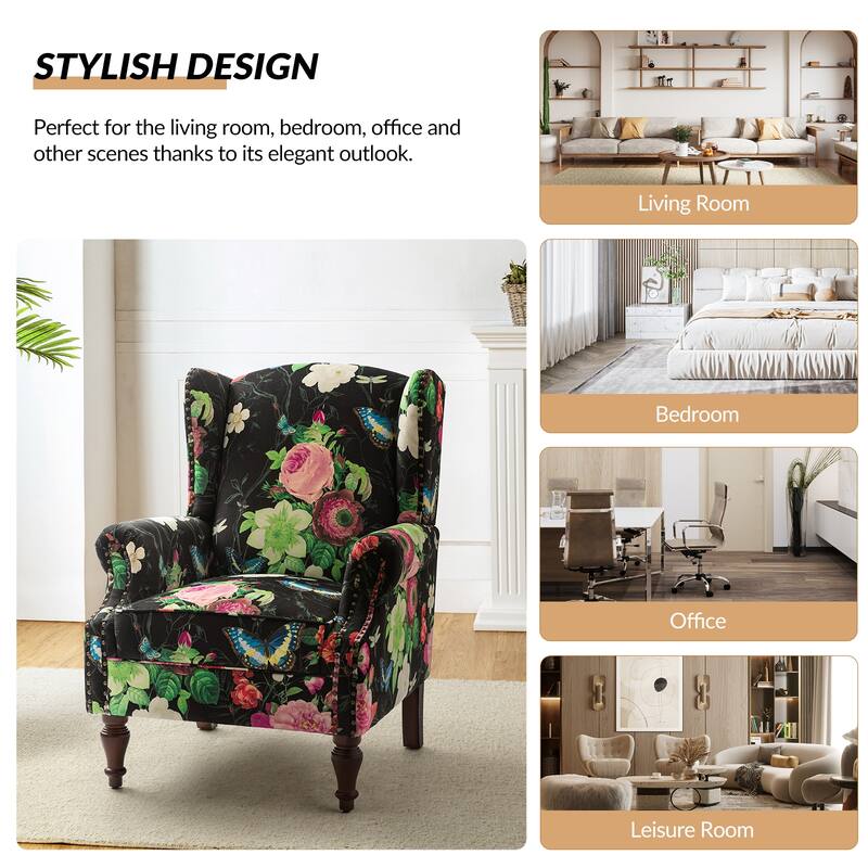 Gott Traditional Wingback Armchair with Solid Wood Legs Set of 2 by HULALA HOME